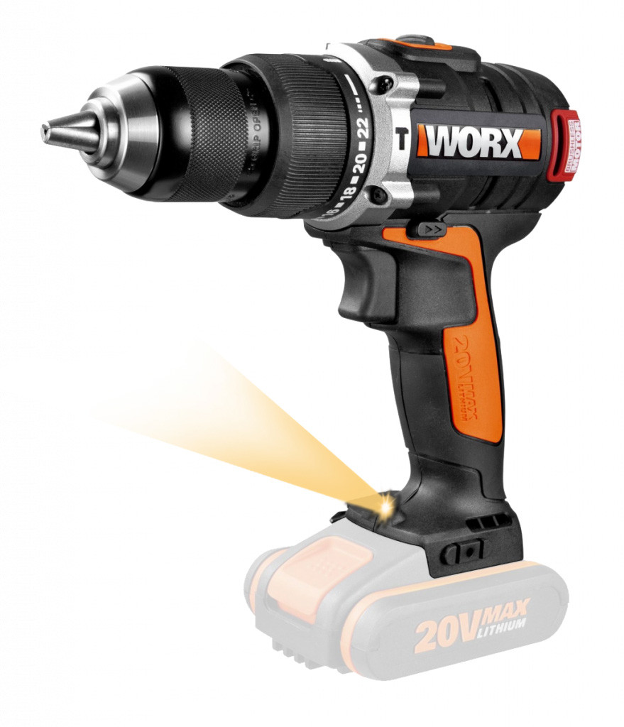 Дрель-шуруповерт ударная аккумуляторная WORX 20V WX354, бесщеточная, комплект с 2 АКБ 2 Ah и ЗУ, коробка (510778035)